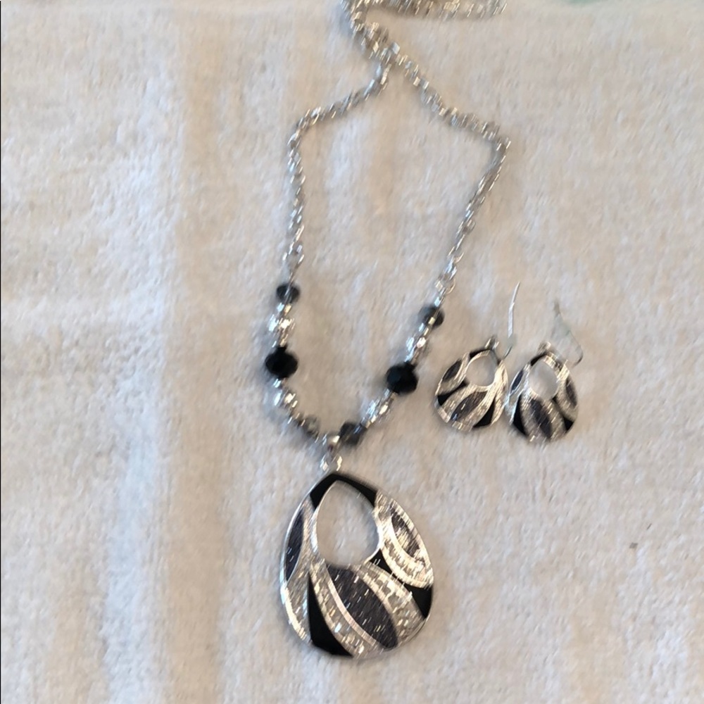 Black and Silver Necklace and Earring Set
